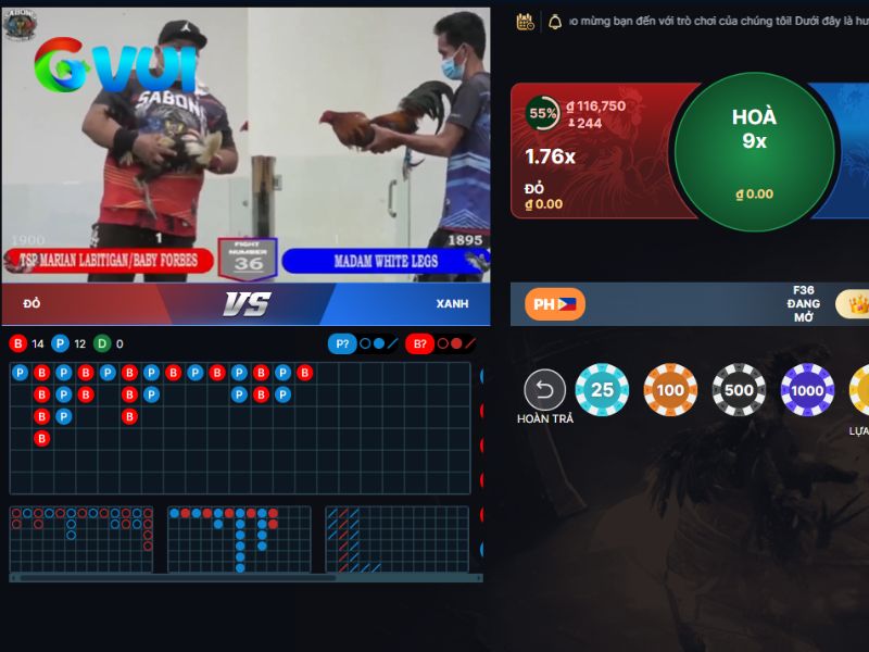 Giao diện một trang phát đá gà livestream tại GVUI